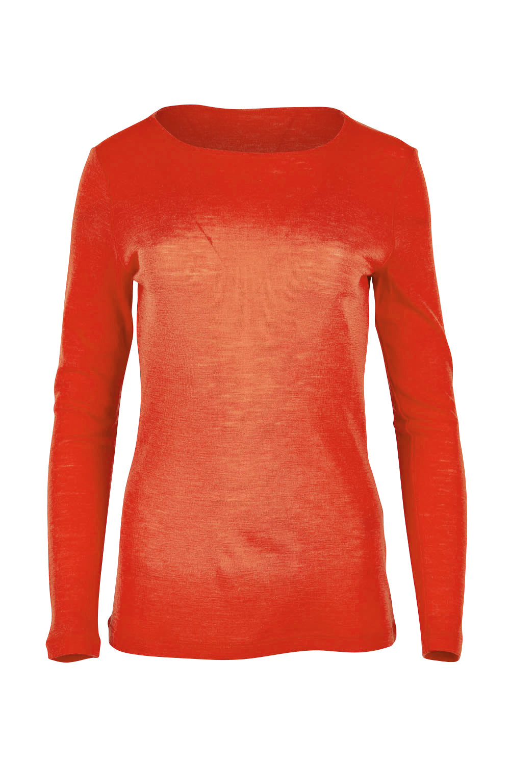 Product shot of the Merino Signature Crew Top in colour Flash (Red), from the front