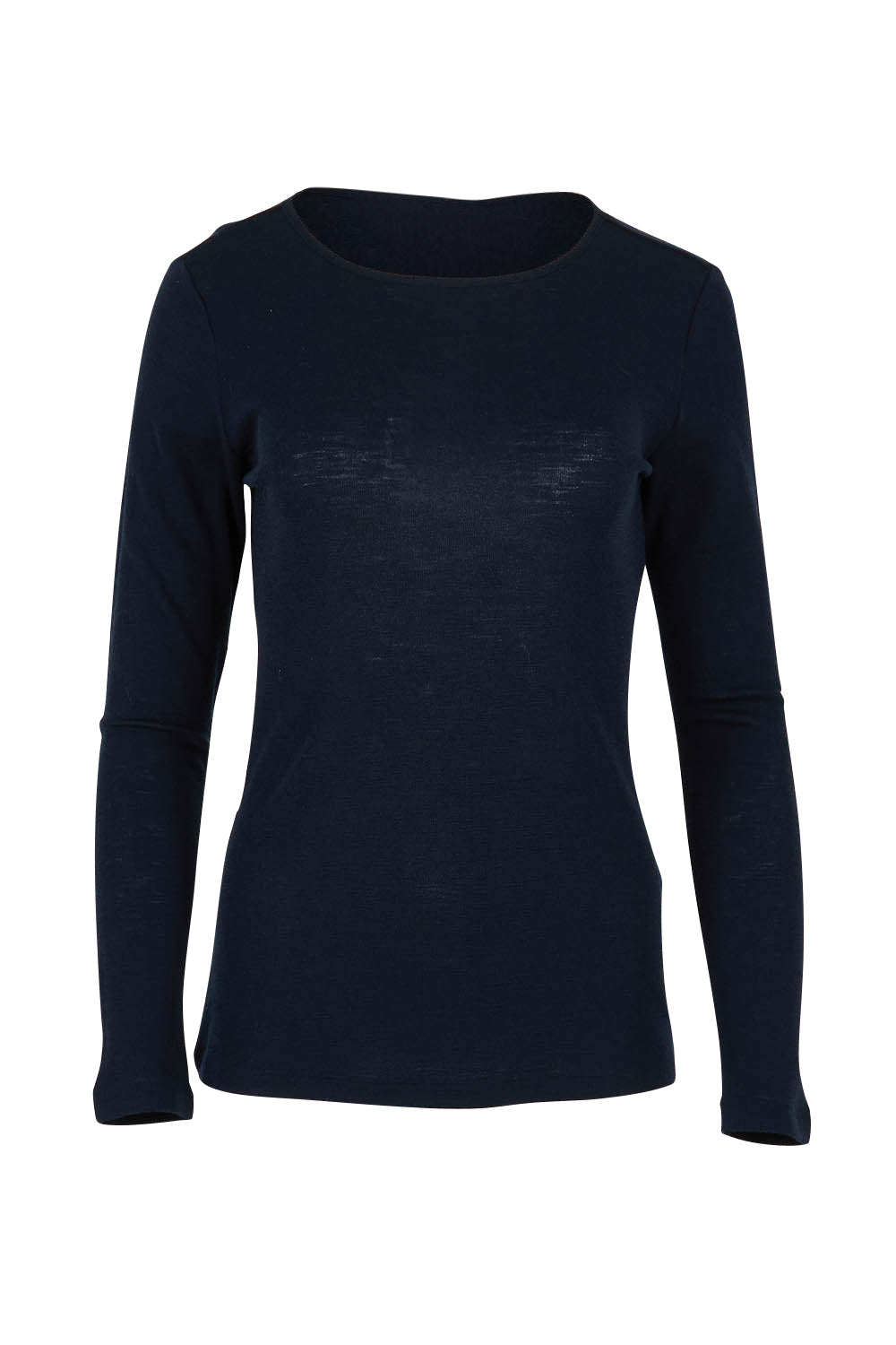 Product shot of the Merino Signature Crew Top in colour Truenavy (Blue), from the front