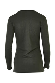 Product shot of the Signature Crew Neck in colour Olive (Green), from the back