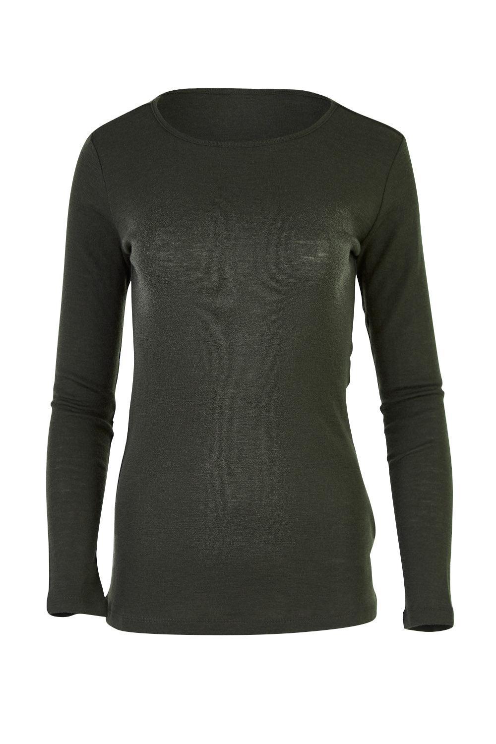 Product shot of the Signature Crew Neck in colour Olive (Green), from the front