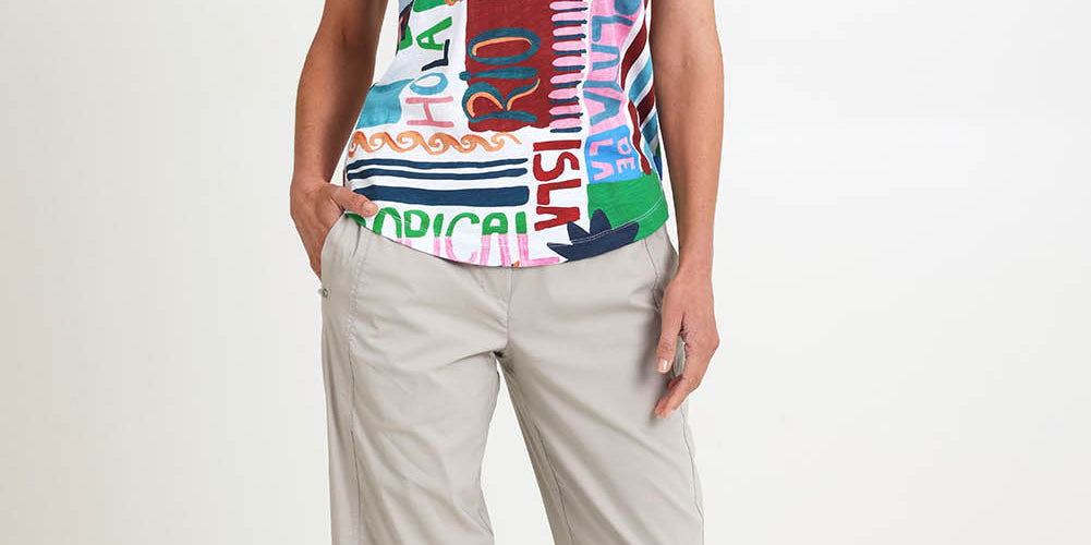 Model Riinar wearing size 10 of the Pump It Up Pant – Barley in colour Barley, from the front