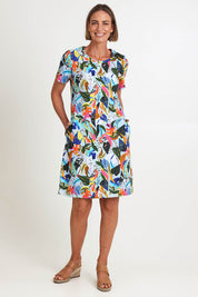 Model Riinar wearing size 10 of the Here Comes Summer Dress – Lyrical in colour Lyrical, from the front