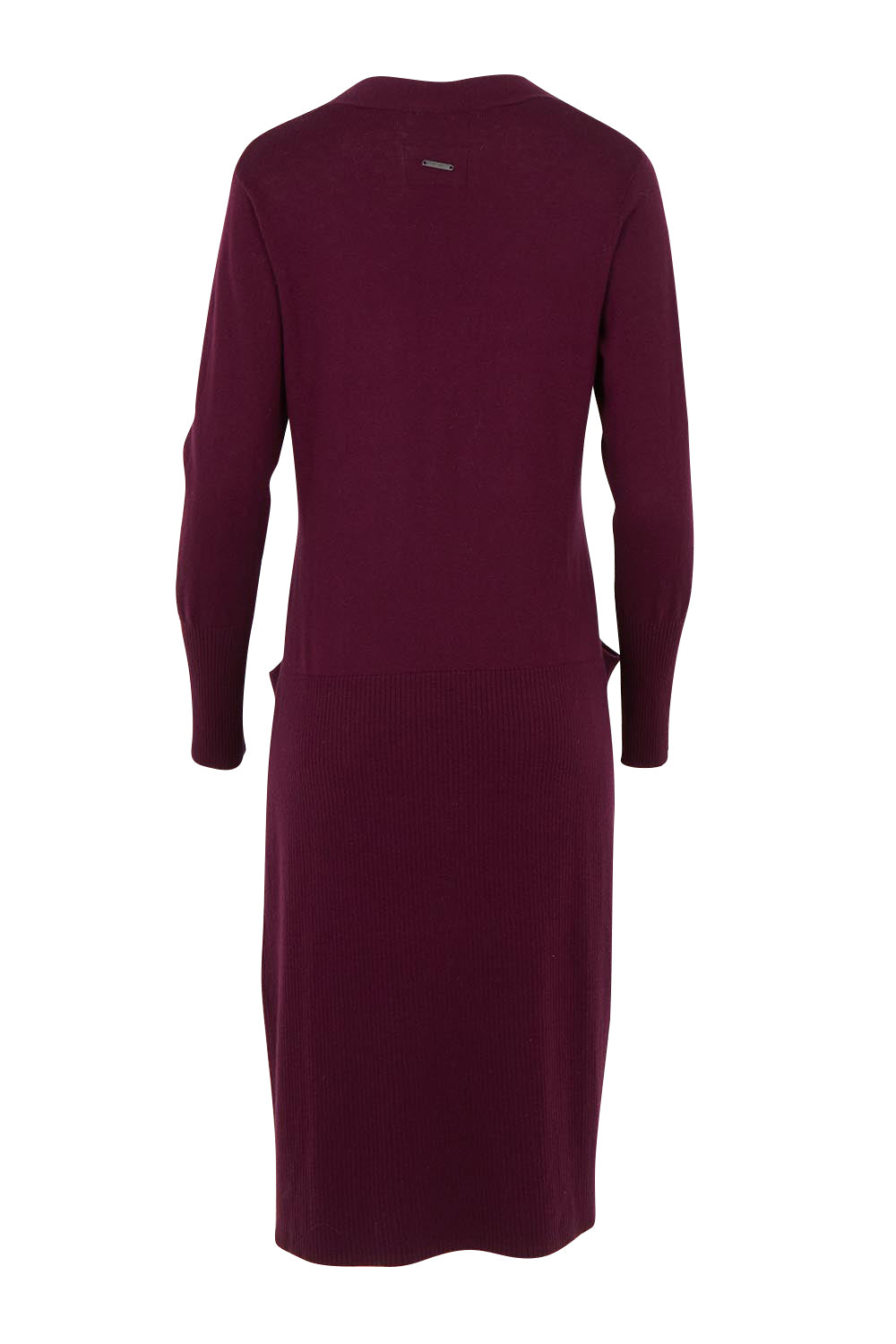 Product shot of the Luxe Line Cardi in colour Cherry (Purple), from the back