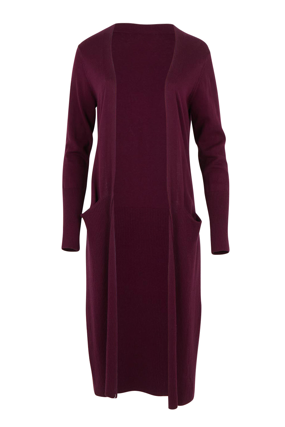 Product shot of the Luxe Line Cardi in colour Cherry (Purple), from the front
