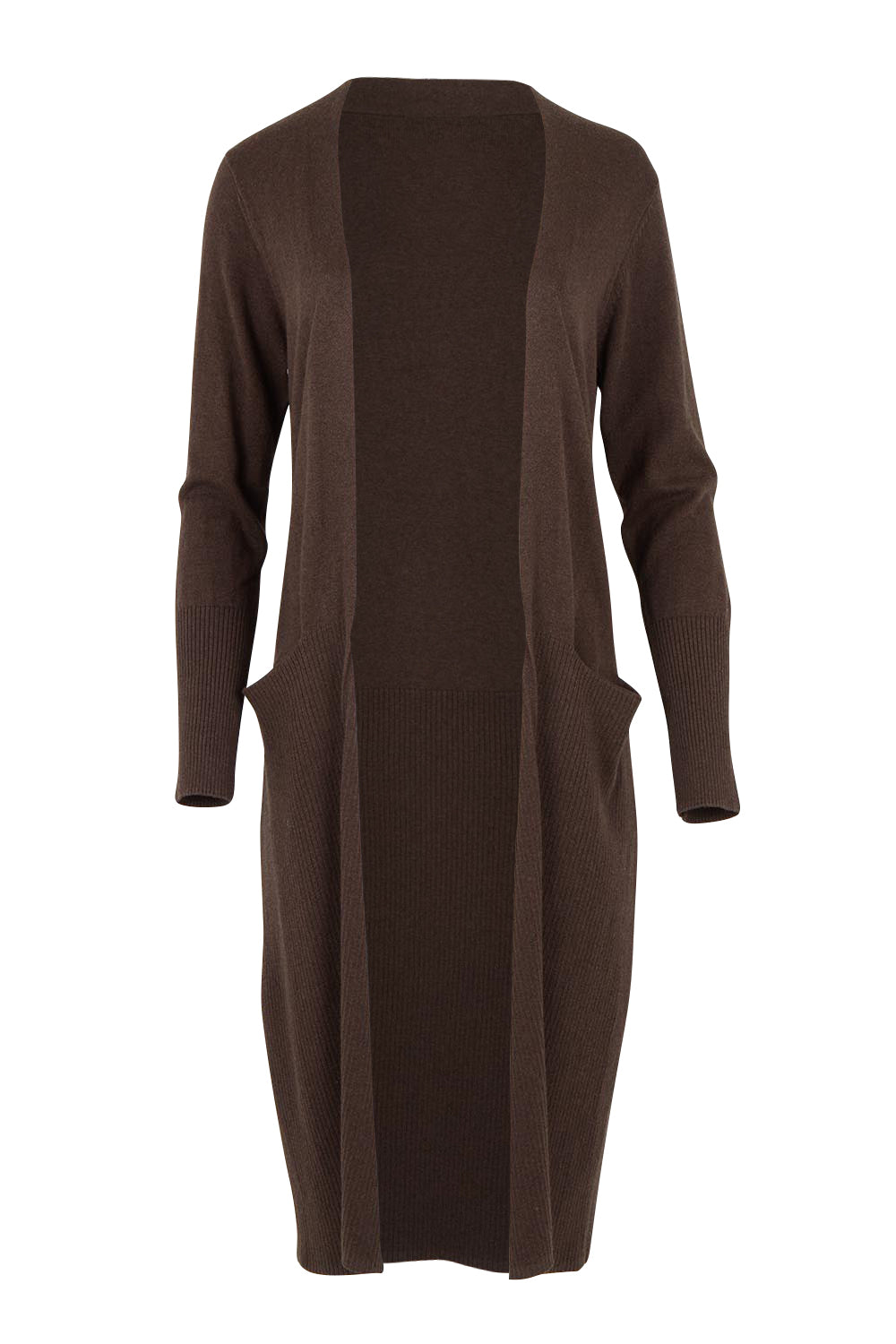 Product shot of the Luxe Line Cardi in colour Cocoa, from the front