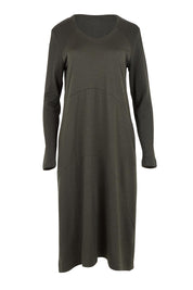 Product shot of the Upper Cut Dress in colour Olive (Green), from the front