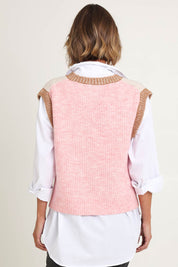 Model Riina wearing size S of the Plush Love Vest in colour Pinkcombo, from the back