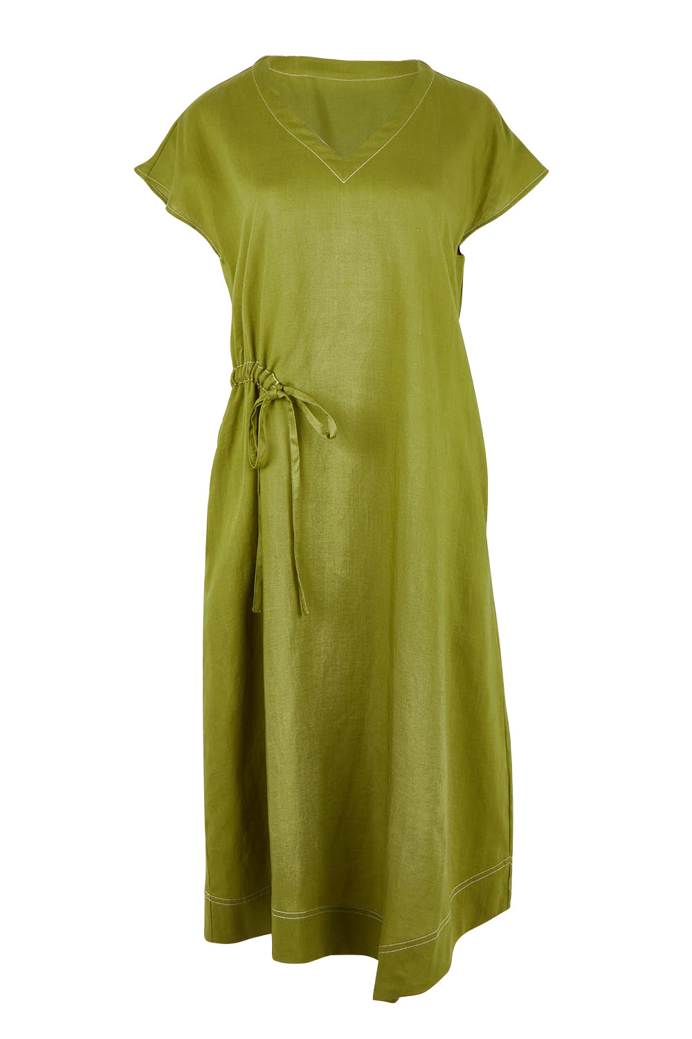 Product shot of the Point Of View Dress – Avocado in colour Avocado, from the front