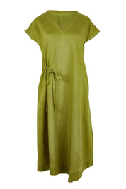 Product shot of the Point Of View Dress – Avocado in colour Avocado, from the front