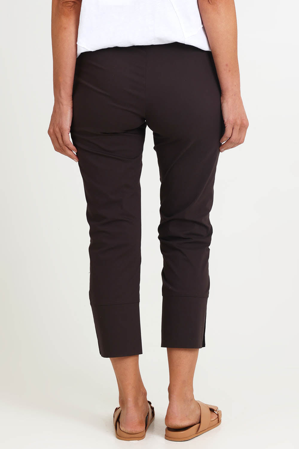Model Riinar wearing size 10 of the Perfect Balance Pant – Sable in colour Sable, from the back