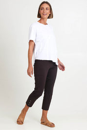 Model Riinar wearing size 10 of the Perfect Balance Pant – Sable in colour Sable, from the front