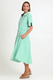 Model Riinar wearing size 10 of the On Point Dress – Mintnavy in colour Mintnavy, from the front