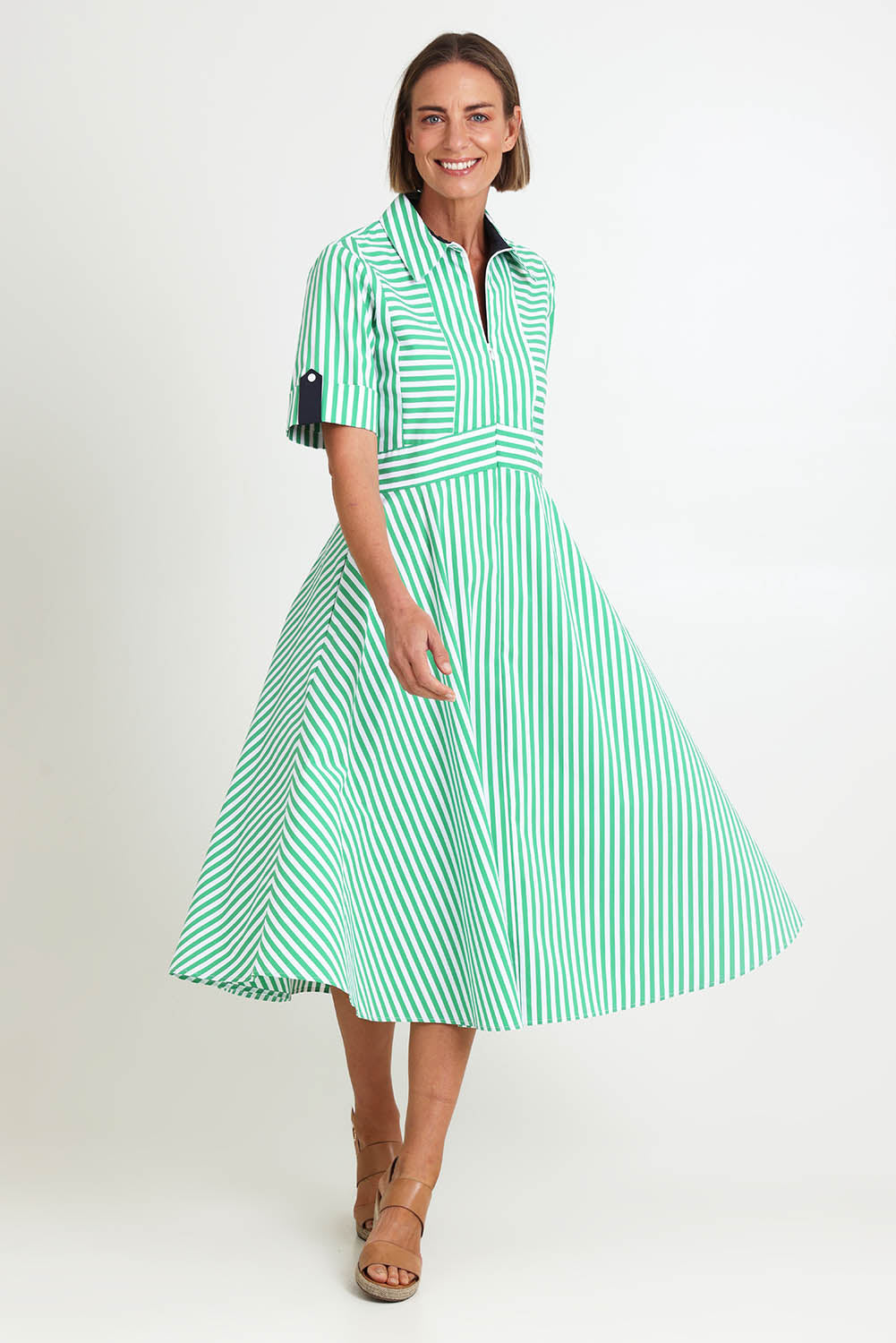 Model Riinar wearing size 10 of the On Point Dress – Mintnavy in colour Mintnavy, from the front