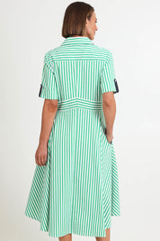 Model Riinar wearing size 10 of the On Point Dress – Mintnavy in colour Mintnavy, from the front