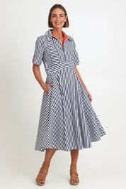 Model Riinar wearing size 10 of the On Point Dress – Navytang in colour Navytang, from the front