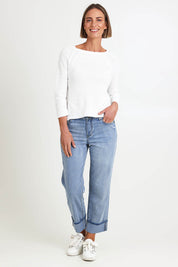 Model Riinar wearing size 10 of the Oh Lala Jean – Stonewash in colour Stonewash, from the front
