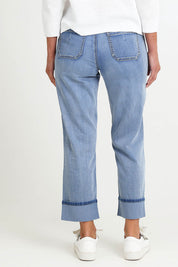 Model Riinar wearing size 10 of the Oh Lala Jean – Stonewash in colour Stonewash, from the front