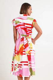 Model Riinar wearing size 10 of the Gifted Dress – Podium in colour Podium, from the back