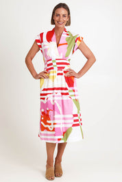 Model Riinar wearing size 10 of the Gifted Dress – Podium in colour Podium, from the front