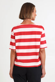 Model Riinar wearing size 10 of the Galleria Tee – Bebold in colour Bebold, from the back