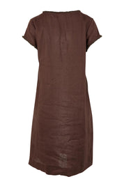 Product shot of the V Festival Dress – Cocoa in colour Cocoa, from the back