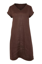 Product shot of the V Festival Dress – Cocoa in colour Cocoa, from the front
