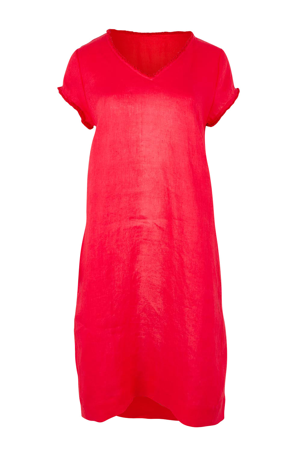 Product shot of the V Festival Dress – Melon in colour Melon, from the front
