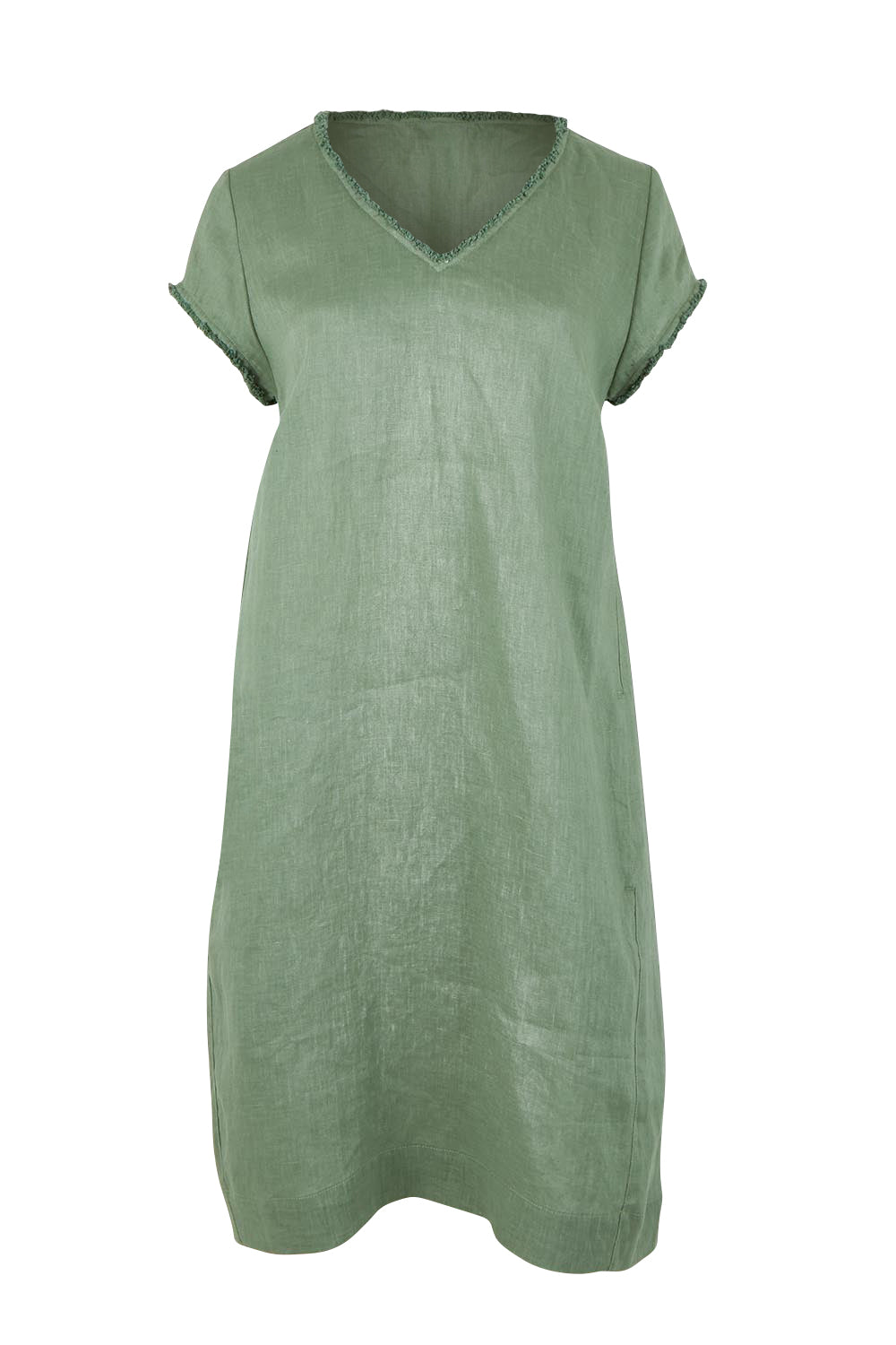 Product shot of the V Festival Dress – Sage in colour Sage, from the front
