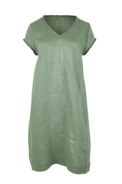 Product shot of the V Festival Dress – Sage in colour Sage, from the front