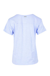 Product shot of the Intersection Cotton Tee – Sky in colour Sky, from the back
