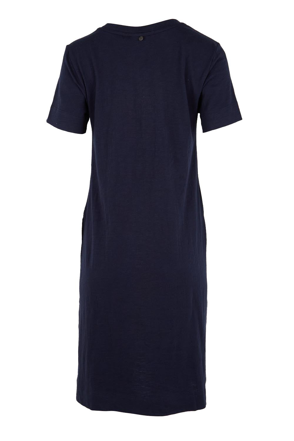 Product shot of the Bright Spot Cotton Dress – Truenavy in colour Truenavy, from the back