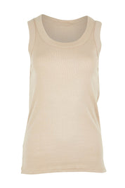 Product shot of the Esme Cotton Tank in colour Oatmeal, from the front
