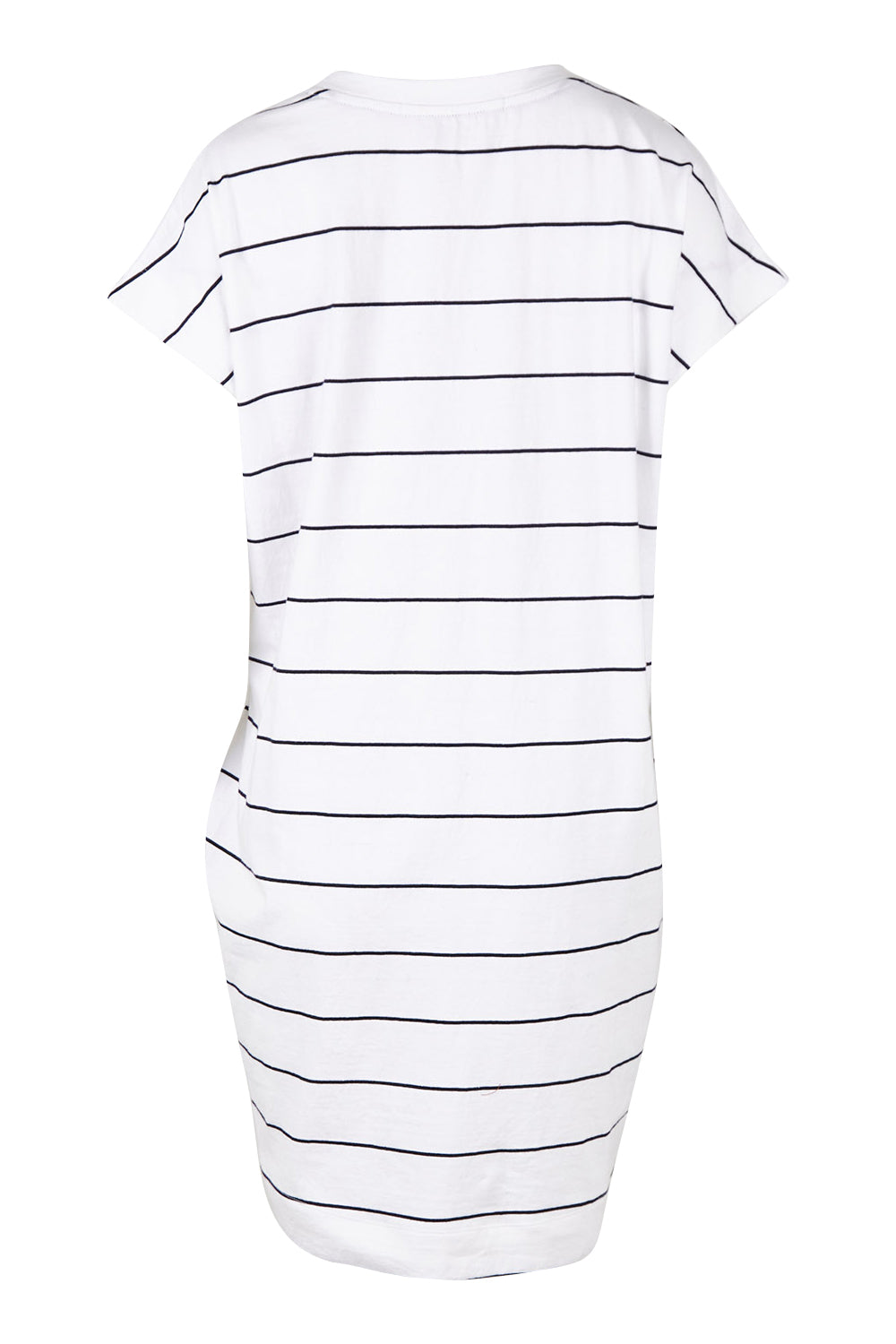 Product shot of the Sunset Cove Stripe Dress in colour Whitenavy (White), from the back