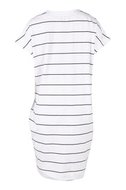 Product shot of the Sunset Cove Stripe Dress in colour Whitenavy (White), from the back