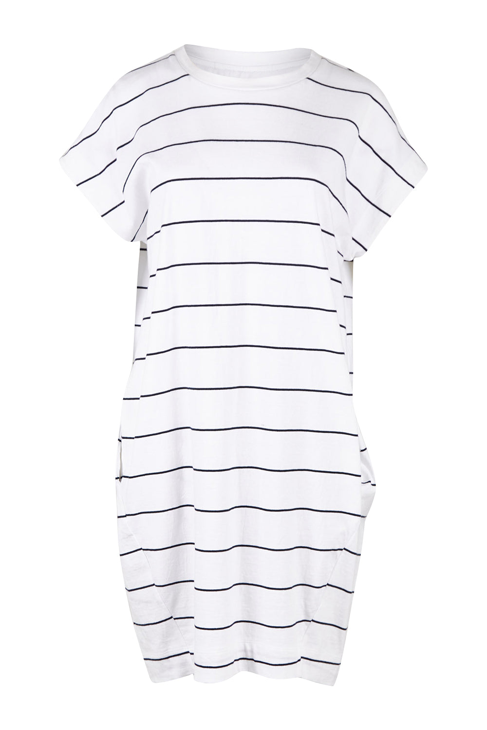 Product shot of the Sunset Cove Stripe Dress in colour Whitenavy (White), from the front