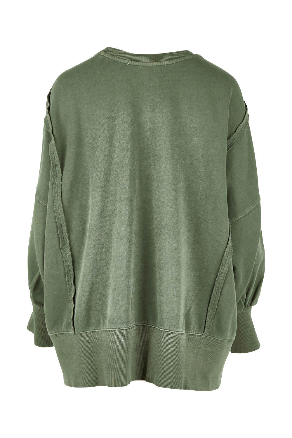 Product shot of the Oversized Crew in colour Khaki (Green), from the back