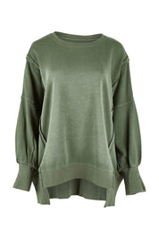 Product shot of the Oversized Crew in colour Khaki (Green), from the front