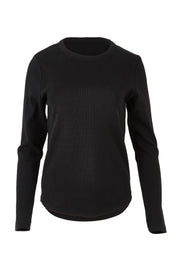 Product shot of the Elements Scoop Rib Cotton Blend  Long Sleeve in colour Black (Black), from the front