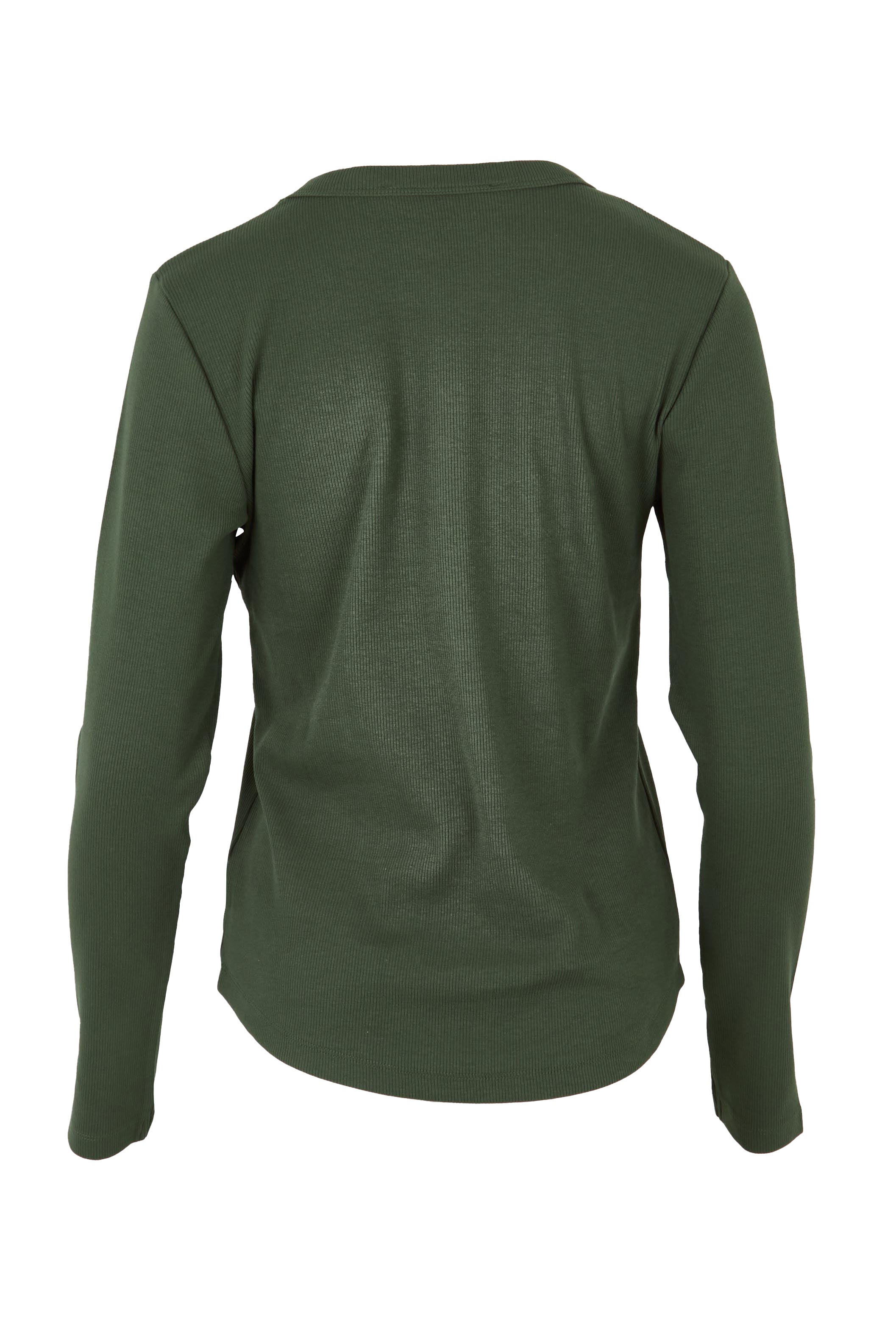Product shot of the Elements Scoop Rib Cotton Blend  Long Sleeve in colour Khaki (Green), from the back