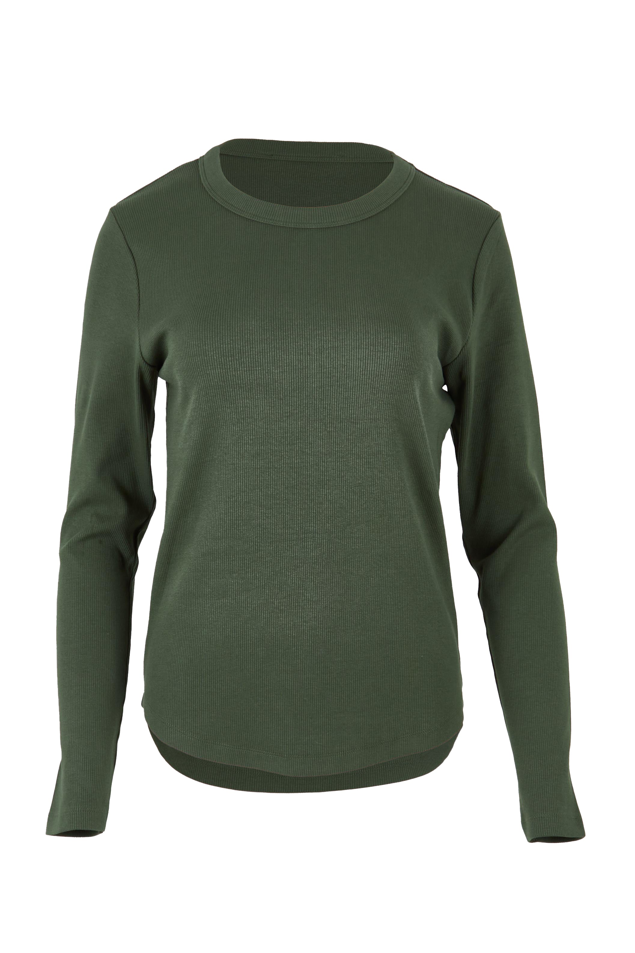 Product shot of the Elements Scoop Rib Cotton Blend  Long Sleeve in colour Khaki (Green), from the front