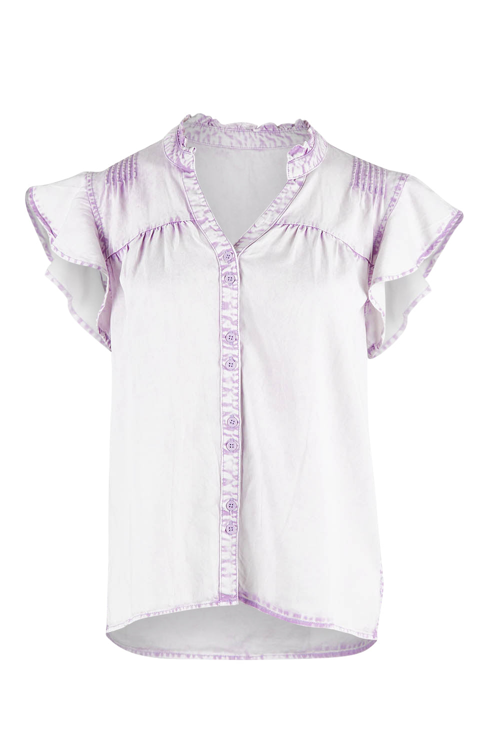 Product shot of the Reese Top in colour Lilac (Purple), from the front
