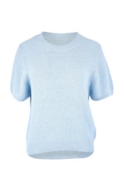 Product shot of the Blair Short Sleeve Cotton Knit in colour Cascadeblu (Blue), from the front