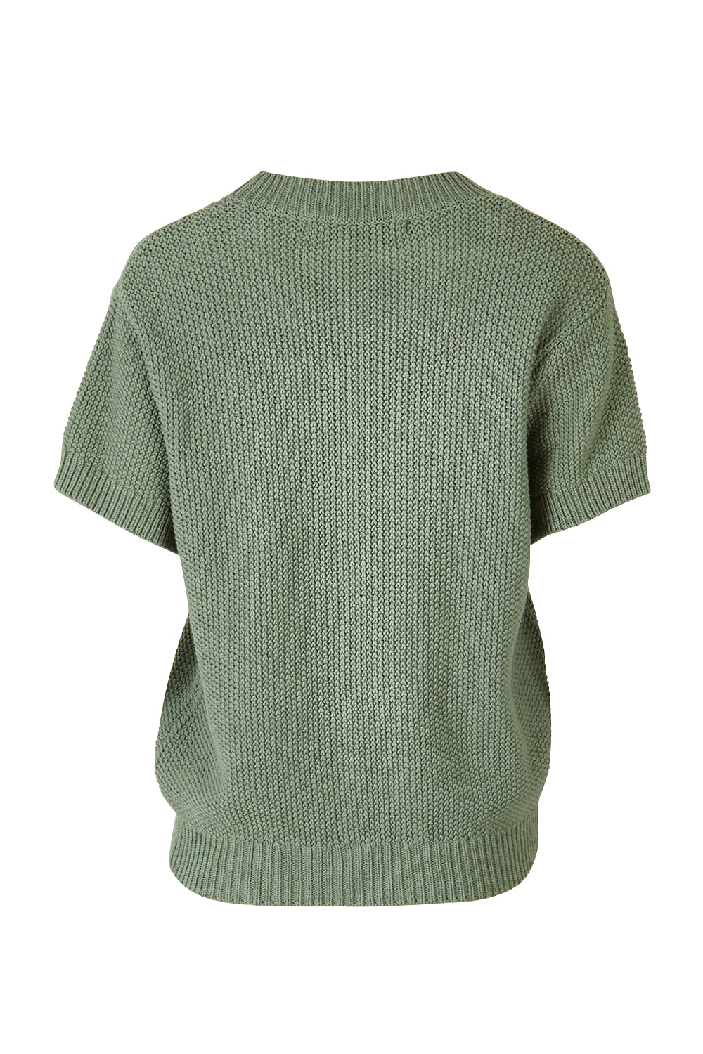 Product shot of the Blair Short Sleeve Cotton Knit in colour Sage Green (Green), from the back