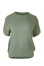 Product shot of the Blair Short Sleeve Cotton Knit in colour Sage Green (Green), from the front