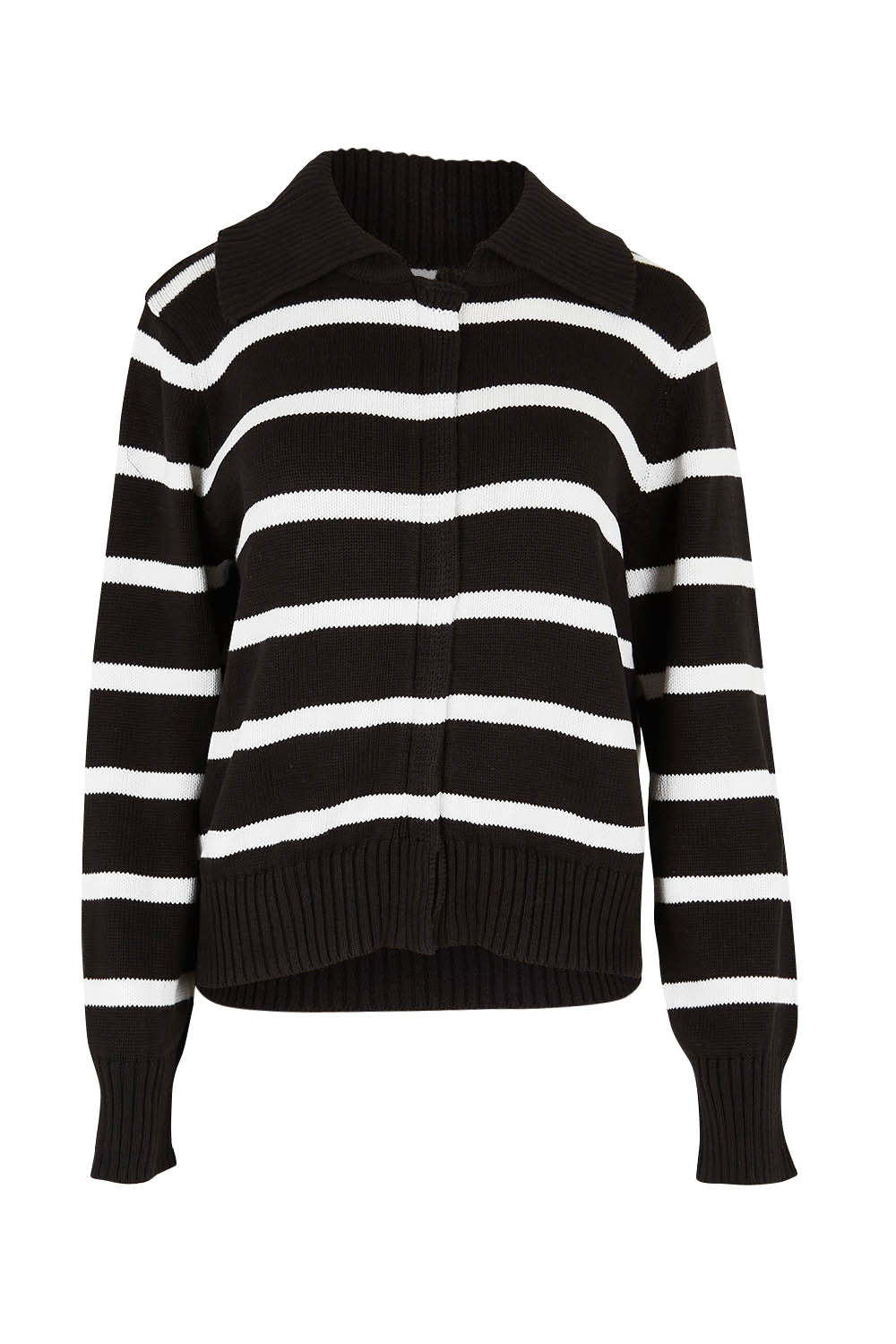 Product shot of the Effie Polo Knit in colour Blackwhite (Black), from the front