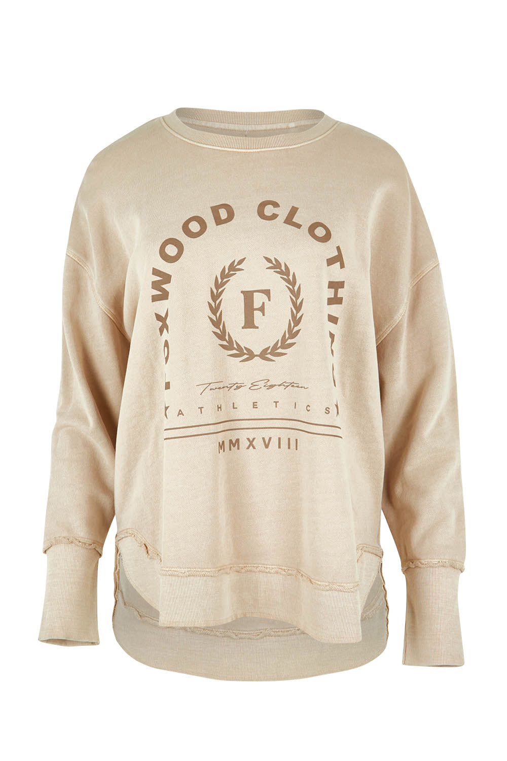Product shot of the Leisure Medalion Crew in colour Oatmeal, from the front