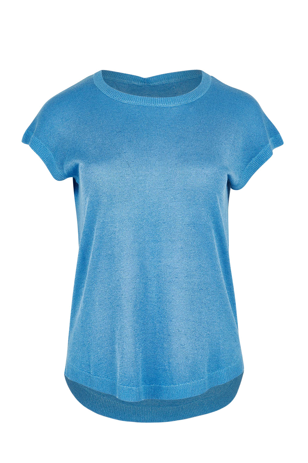 Product shot of the Alma Metallic Knit in colour Azureblue (Blue), from the front