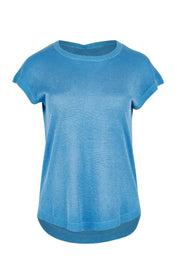 Product shot of the Alma Metallic Knit in colour Azureblue (Blue), from the front