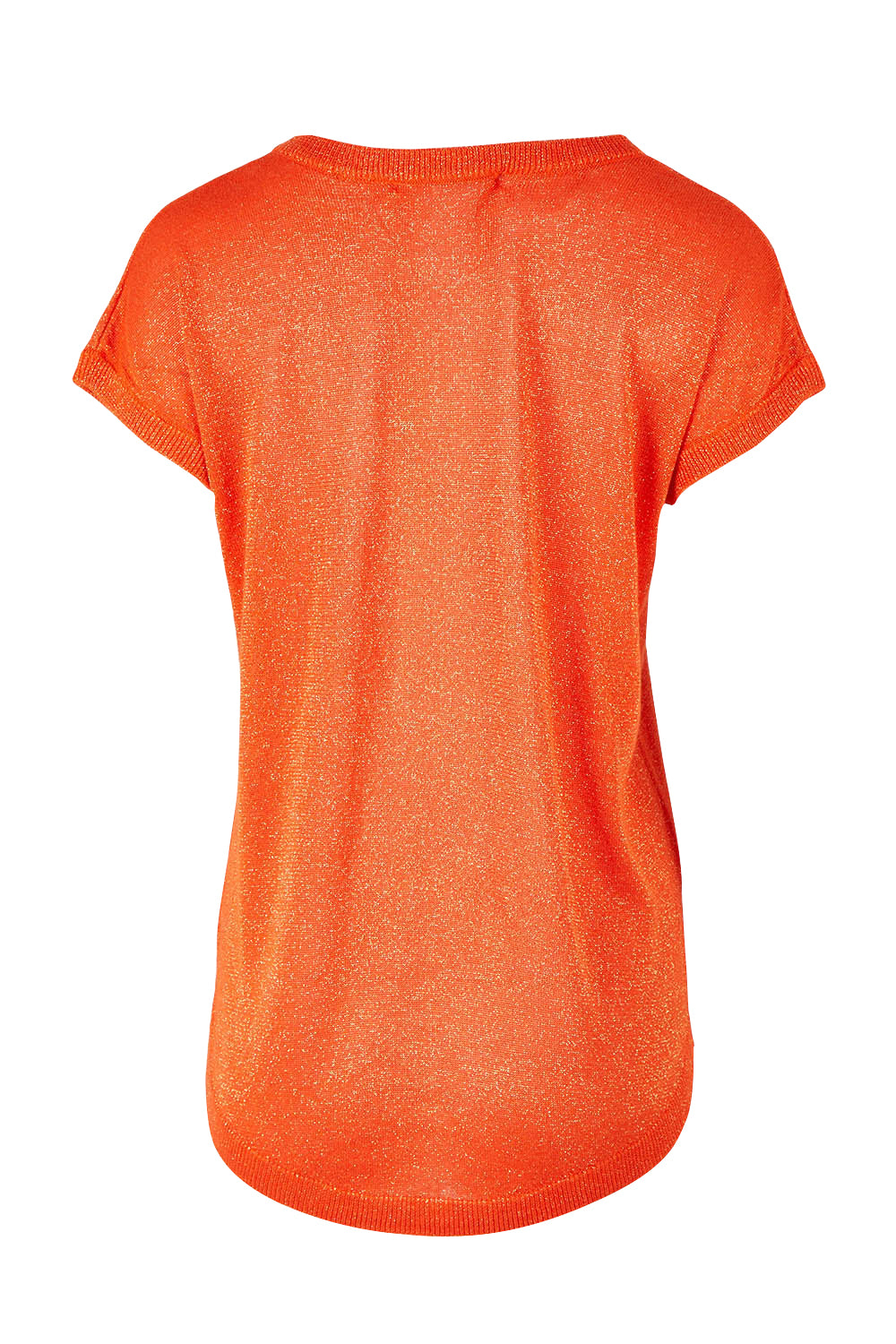 Product shot of the Alma Metallic Knit in colour Spcyorange, from the back