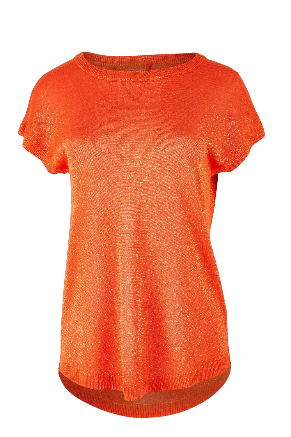 Product shot of the Alma Metallic Knit in colour Spcyorange, from the front